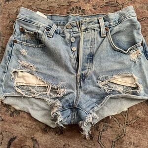 Levi’s Distressed Light Blue Denim Shorts
